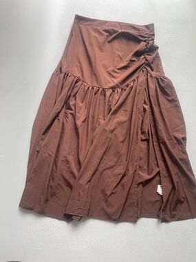 Women’s 2XL Chocolate Brown Tiered Maxi Skirt Side Slit Side Zipper Plus Size
